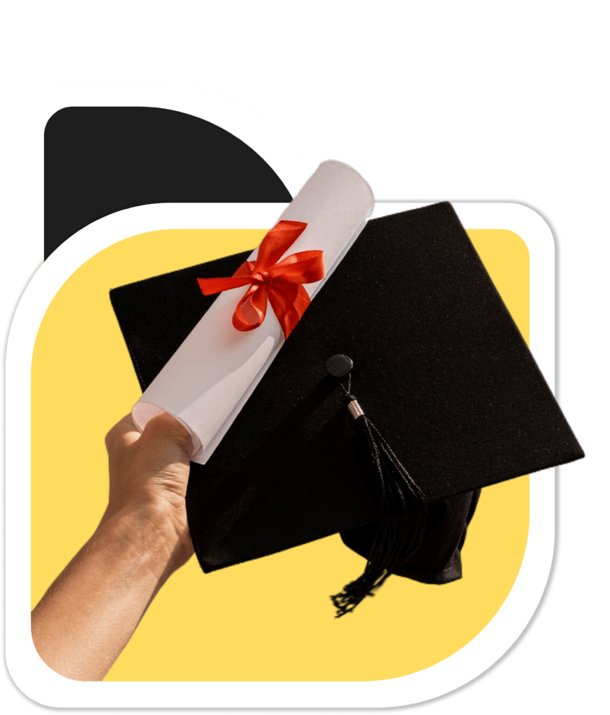 male hand holding a certification and graduation cap
